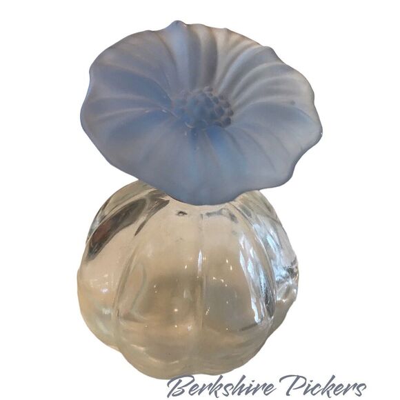 glass ribbed perfume bottle hibiscus stopper Blue, Green, Pink set of 3‎ - Picture 2 of 16